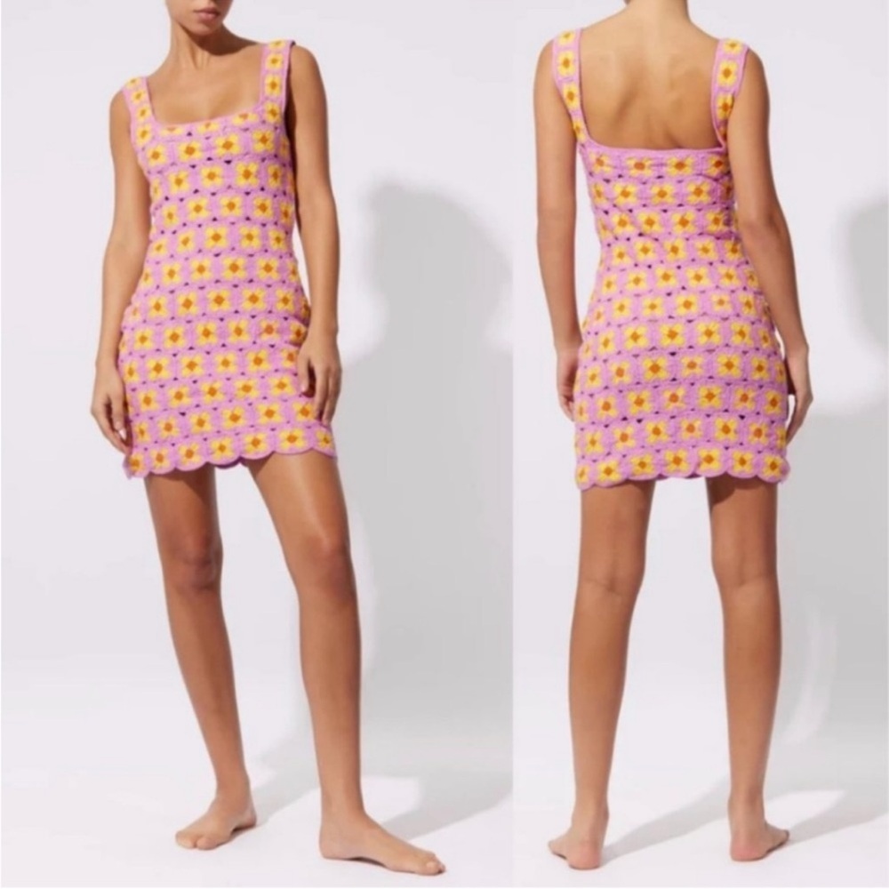 SOLID & STRIPED Pink and Yellow Floral Mini Dress